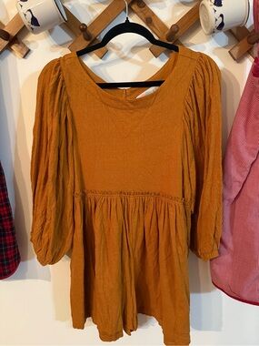 Free People Mustard Long-Sleeve Peplum Jumpsuit Romper